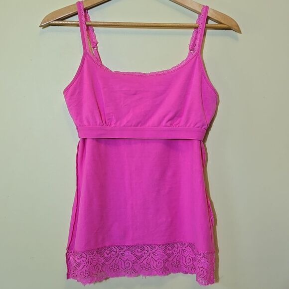 Express Y2K Lace Trim Tank Top Size Medium Pink Shelf Bra Barbie Coquette Girlie - Picture 13 of 16